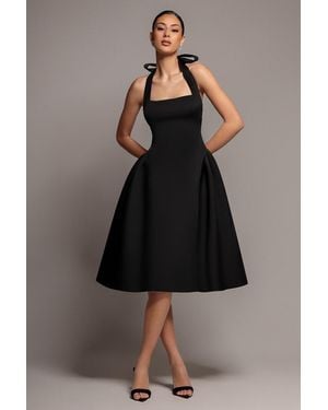 Goddiva Corset Fit And Flare Halter Neck Midi Dress - Black