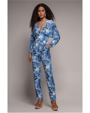 Goddiva Tropical Print Jumpsuit - Blue