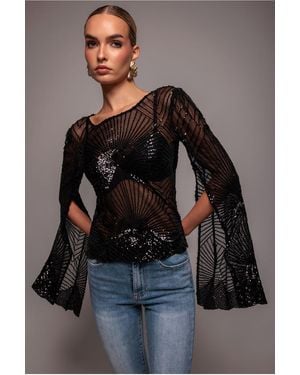 Goddiva Sequin Starburst Cape Sleeve Top - Brown