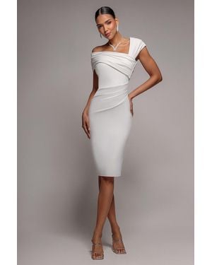 Goddiva Scuba Crepe Pleated Drop Shoulder Midi Dress - Gray