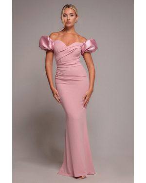 Goddiva Puffy Satin Sleeve Scuba Maxi Dress - Pink