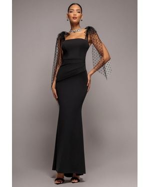 Goddiva Scuba & Polka Mesh Bella Bow Multiway Maxi Dress - Black