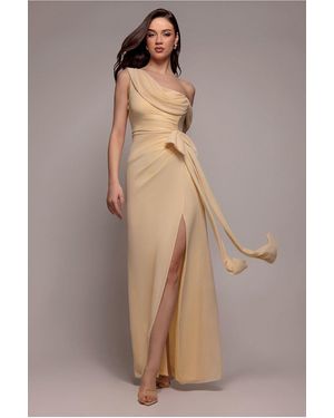 Goddiva One Shoulder Cowl With Bow Detail Maxi Dress - Brown