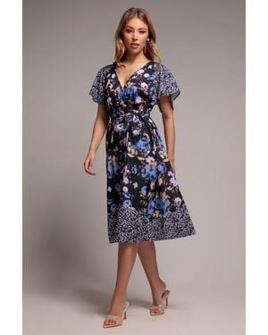 Goddiva Flutter Sleeve Printed Midi Dress - Blue