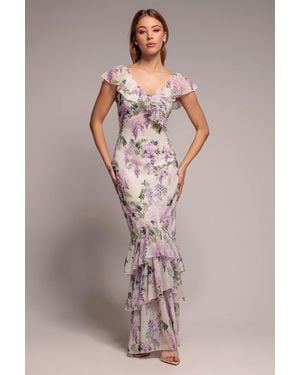 Goddiva Printed Ruffle Neck & Hem Dress - Green