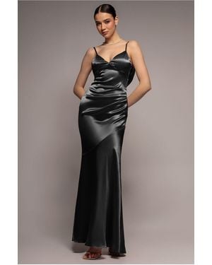 Goddiva Cowl Back Satin Maxi Dress - Blue