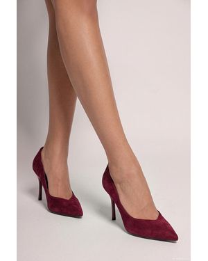 Goddiva Classic Low Cut Stiletto Style Suede Court Heels - Red