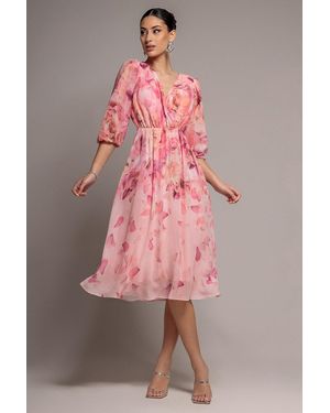 Goddiva Floral Print Wrap A Line Midi Dress - Pink