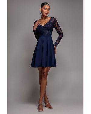 Goddiva Off The Shoulder Lace Skater Mini Dress - Blue