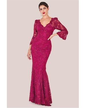 Goddiva Scalloped Lace Maxi Dress - Pink