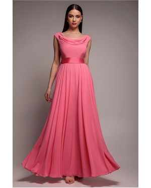 Goddiva Cowl Neck A-Line Chiffon Maxi Dress - Pink
