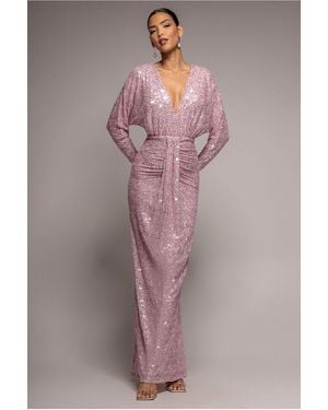 Goddiva Plunge V-neck Sequin Maxi - Pink