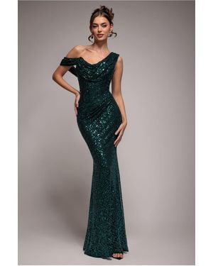 Goddiva Sequin Cowl One Shoulder Maxi Dress in Black