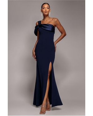 Goddiva Satin Twist One Shoulder Maxi Dress - Blue