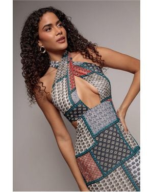 City Goddess Halter Neck Printed Maxi Dress - Blue