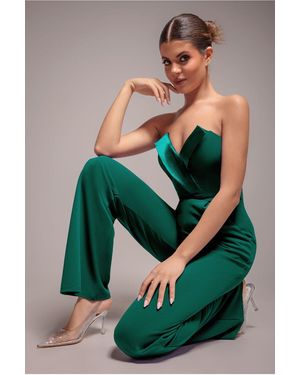 Goddiva Satin Collar Scuba Jumpsuit - Blue