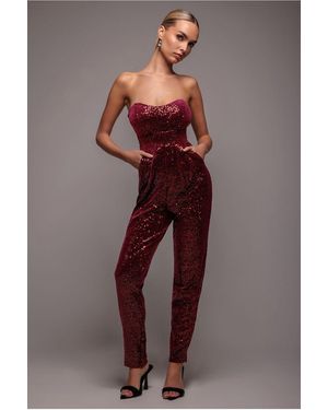 Goddiva Sequin & Velvet Corset Jumpsuit - Red