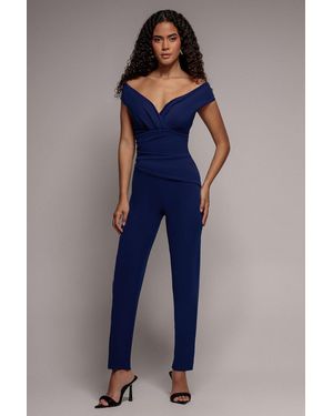 Goddiva Bardot Scuba Jumpsuit - Blue