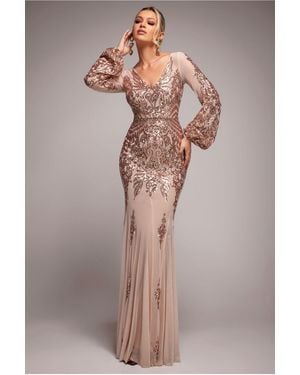 Goddiva Embellished Sequin Bishop Sleeve Maxi Dress - Multicolor