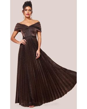 Goddiva Bardot Pleated Skirt Maxi - Brown