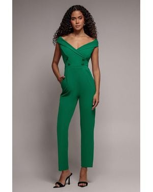Goddiva Bardot Wrap Sweetheart Neck Romper - Green