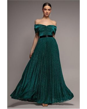 Goddiva Bardot Pleated Skirt Maxi - Green
