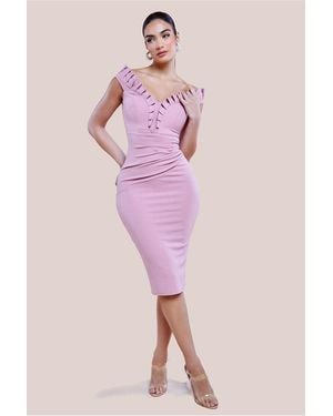 Goddiva Off The Shoulder Frill Bodice Midi Dress - Pink