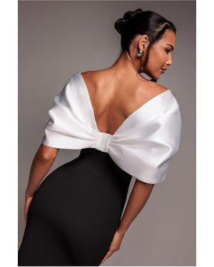 Goddiva Contrast Off Shoulder Back Satin Bow Scuba Maxi Dress - Black