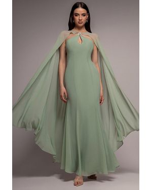 Goddiva Multiway Cape Chiffon With Embellished Trim Maxi Dress - Green