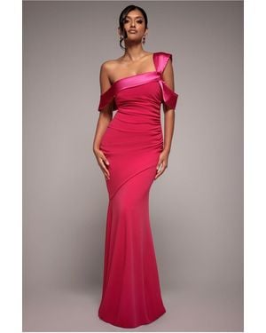 Goddiva One Shoulder Satin Band Maxi Dress - Pink