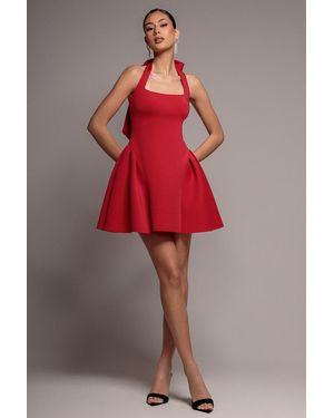 Goddiva Corset Fit And Flare Halter Neck Skater Mini Dress - Red