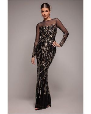 Goddiva Long Sleeve Sequin Flame Maxi - Natural