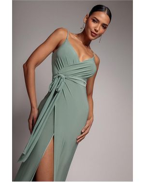 Goddiva Wrap Front Maxi Slip Dress With Waist Tie-Up - Multicolor