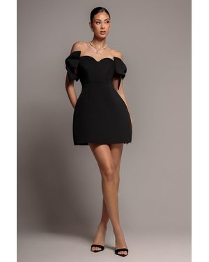 Goddiva Bardot Plunge Neck Bow Sleeve Skater Mini Dress - Grey