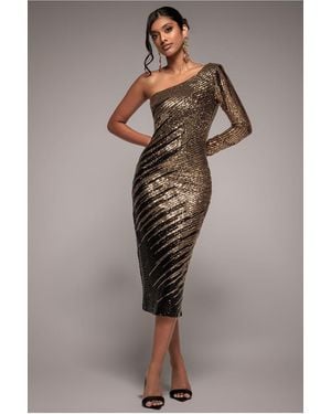 Goddiva One Sleeve Diagonal Sequin Midi - Metallic