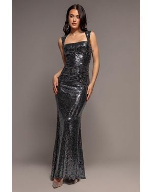 Goddiva Sleeveless Princess Seam Sequin Mermaid Maxi Dress - Grey