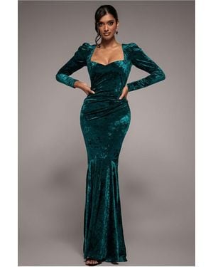Goddiva Flared Hem Ice Velvet Maxi - Blue