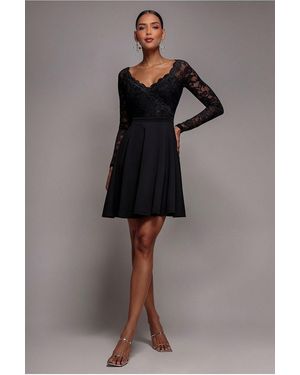 Goddiva Off The Shoulder Lace Skater Mini Dress - Black
