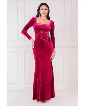 Goddiva Square Neck Gathered Waist Velvet Maxi