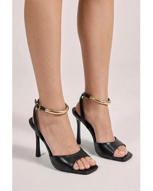 Goddiva Square Toe High Heel Sandals With Ankle Strap - Black