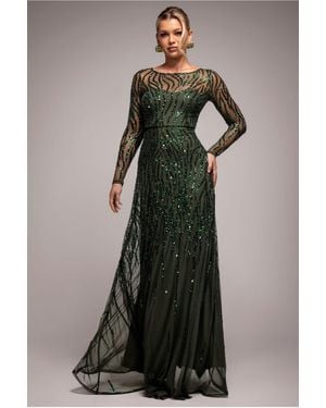 Goddiva Ombre Sequin Beaded Flared Long Sleeve Maxi Dress - Multicolour