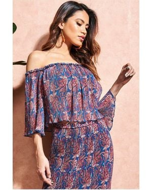 City Goddess Off The Shoulder Printed Crop Top - Purple