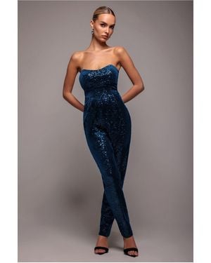 Goddiva Sequin & Velvet Corset Jumpsuit - Blue