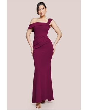 Goddiva Off The Shoulder Pleated Waist Maxi Dress - Pink