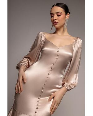 Goddiva Satin Viscose Front Buttoned Dipped Hem - Pink
