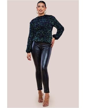 Goddiva Multi Sequin Velvet Sweater - Blue