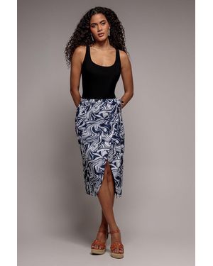 City Goddess Printed High Waist Wrap Midi Skirt - Blue