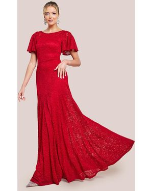 Goddiva Flutter Sleeve Lace A-Line Maxi Dress - Red