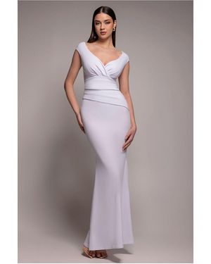 Goddiva Bardot Pleated Maxi Dress - Purple