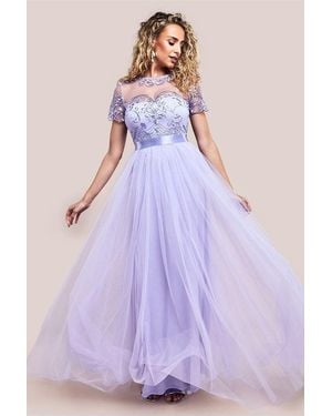 Goddiva Embroidered Mesh Maxi Dress - Purple